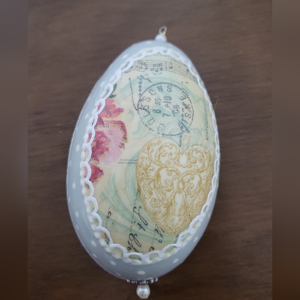 Hand-Painted and Decoupage Decorative Egg Ornament